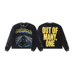 Godspeed "Out of Many, One" Motorcycle Highway Graphic Black Long Sleeve Tee