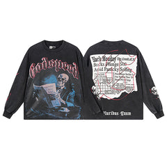 Godspeed "E Pluribus Unum" Black Monday Newspaper Skeleton Black Long Sleeve Tee
