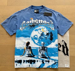 Godspeed Blue Earth Cyborg Robot Graphic Tee Cotton Acid Washed Shirt