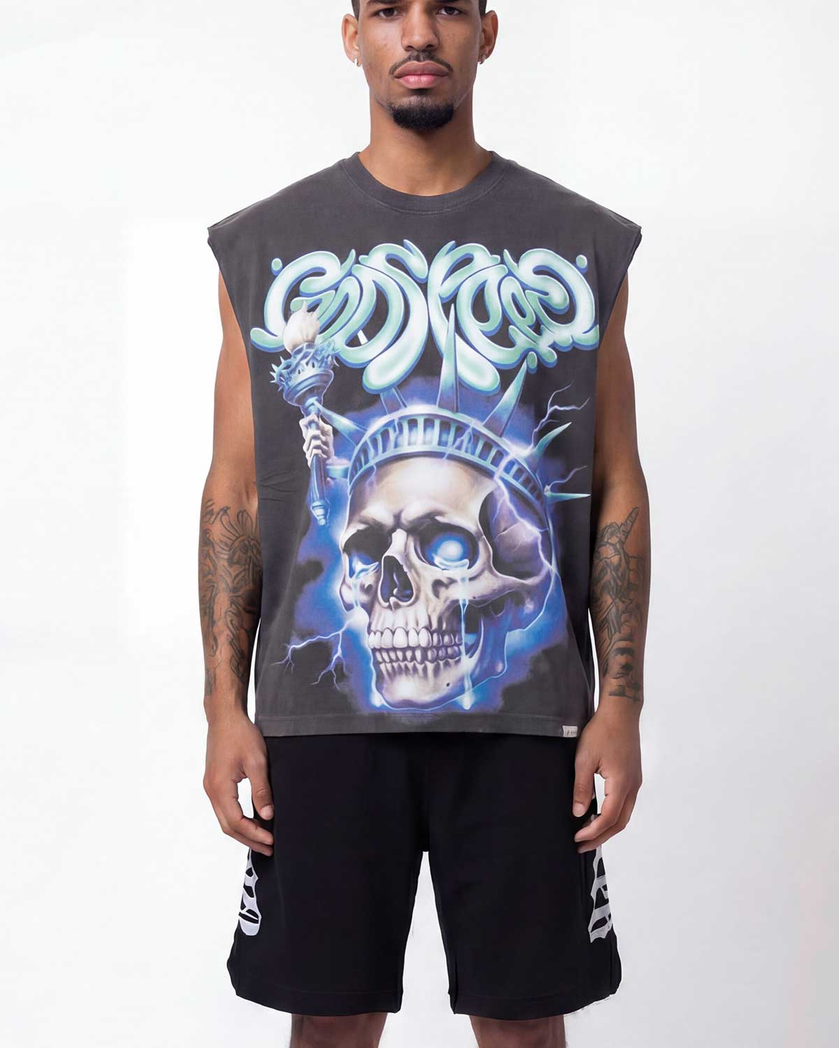 Godspeed Liberty Tears Sleeveless Tee Grey