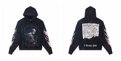 Vintage "Godspeed" Black Monday Newspaper Skull Oversized Hoodie